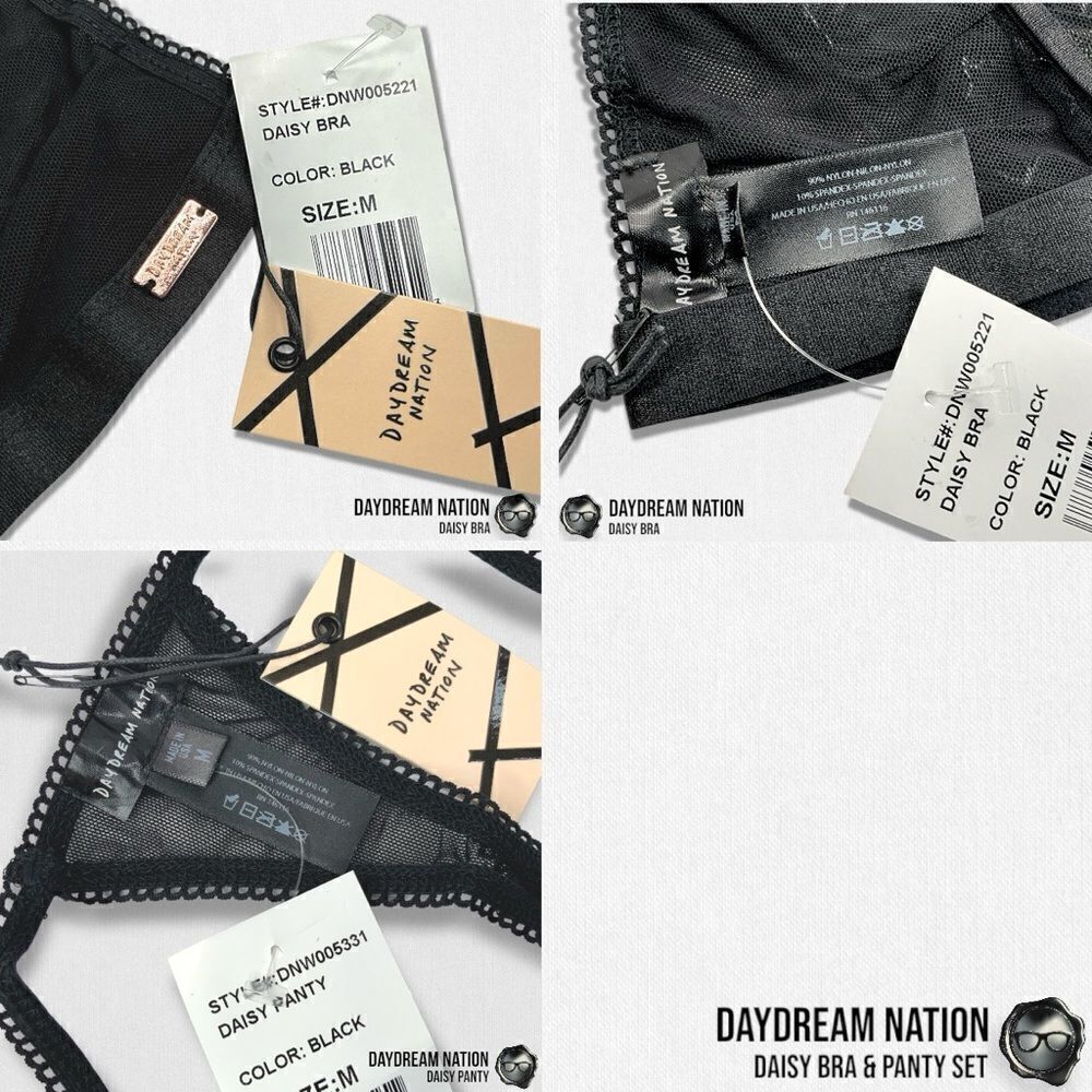 DAYDREAM NATION DAISY BRA & PANTY SET IN BLACK SHEER MESH LINGERIE SIZE MEDIUM - Picture 10 of 13